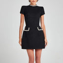 Chic Tweed Mini Dress for Parties – Long Sleeve Square Neck Style