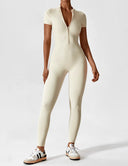 Chic Autumn Jumpsuit with Stand Collar and Zipper for Women