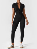Chic Autumn Jumpsuit with Stand Collar and Zipper for Women