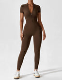 Chic Autumn Jumpsuit with Stand Collar and Zipper for Women