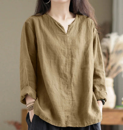 V-Neck Cotton Blouse for Effortless Style