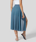 Chic High-Waisted Midi Skirt with Layered Style