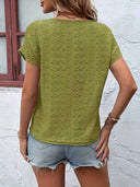 Notched Neckline T-Shirt with Eyelet Embroidery