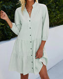 Checked A-Line Dress with Button Front for Women