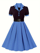 Chic Vintage Polka Dot Dress for Fall Women