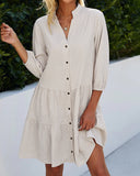 Checked A-Line Dress with Button Front for Women