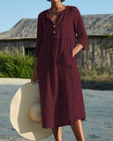 Airy Cotton Summer Midi Dress with Button Placket