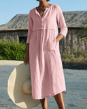 Airy Cotton Summer Midi Dress with Button Placket