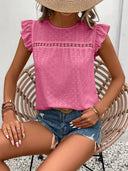 Vintage Round Neck T-Shirt with Ruffle Trim