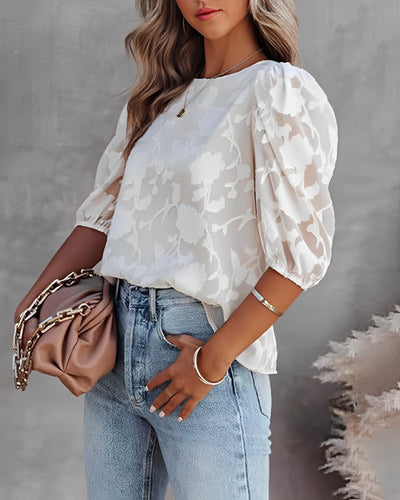 Trendy Puff-Sleeved Chiffon Top