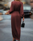 V-Neck Lantern Sleeve Dress in Chic Design