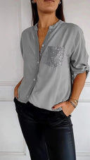 Glittering Sequin Pocket Blouse