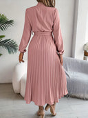 Stylish Solid Color Dress with Pleated Belt