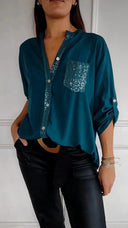 Glittering Sequin Pocket Blouse