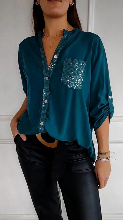 Glittering Sequin Pocket Blouse