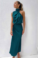 Chic Halter Neck Satin Maxi Dress