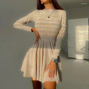 Chic Long Sleeve Pleated Skater Dress