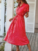 V-Neck Polka Dot A-Line Dress