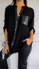 Glittering Sequin Pocket Blouse