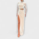 Selah White Long Sleeve Dress with Cutout and Rhinestones for Events