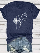 Dandelion Print Round Neck T-Shirt