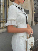 Tweed Bow Dress with Pearl Accent