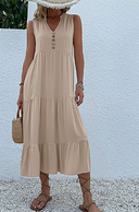 Chic Women's Button Dress with Ruffle Accents