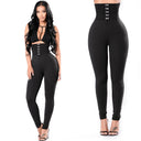 Women's High-Waisted Leggings with Chic Button Detail