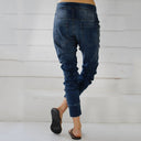 Women's Denim Cargo Trousers with Elastic Waist