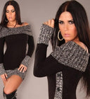Chic Off-Shoulder Knit Dress with Button Accents for Women