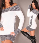 Chic Off-Shoulder Knit Dress with Button Accents for Women