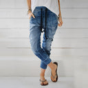 Denim Cargo Pants with Elastic Waistband for Women