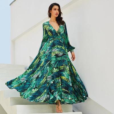 Floral Print Maxi Dress with Statement Sleeves