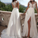 Women's Lace Top Wedding Dress with Flowing Skirt