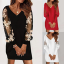 Chic Black Floral Dress with Sheer Mesh Sleeves