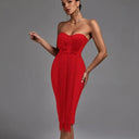Fringe Detail Strapless Chic Dress