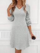 Chic V-Neck Ribbed Dress for Every Occasion