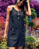 Button-Detail Summer Dress with Pockets for Women