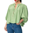 Chic Women's Blouse with Ruffled Sleeves and Button Detail