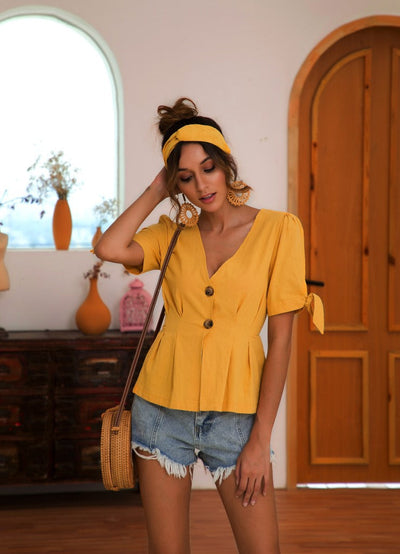 Chic Women's Blouse with Decorative Button Accents