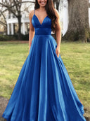 Chic Women's A-Line Evening Dress with Deep V-Neck Design