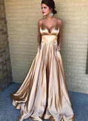 Chic Women's A-Line Evening Dress with Deep V-Neck Design