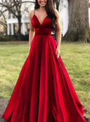 Chic Women's A-Line Evening Dress with Deep V-Neck Design
