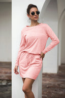 Chic Women's Dress with Drawstring and Long Sleeves
