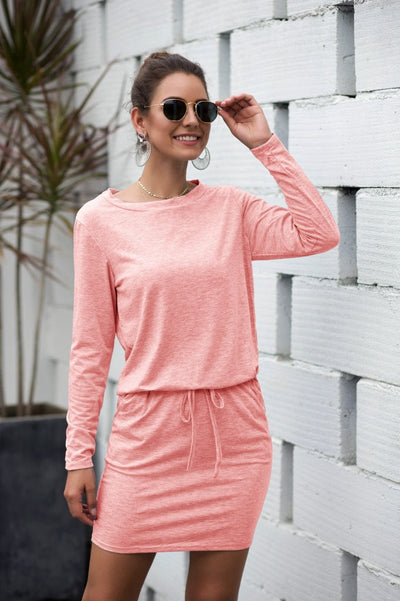 Chic Women's Dress with Drawstring and Long Sleeves