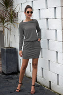 Chic Women's Dress with Drawstring and Long Sleeves