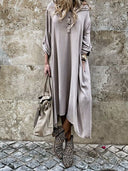 Stylish Women's Long Sleeve Dress with Button Placket and Pockets