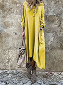 Stylish Women's Long Sleeve Dress with Button Placket and Pockets