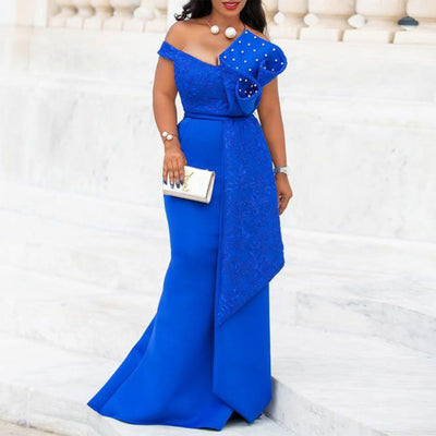 Floral Bodice Women's Evening Dress with Flowing Hem