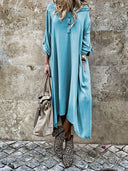 Stylish Women's Long Sleeve Dress with Button Placket and Pockets